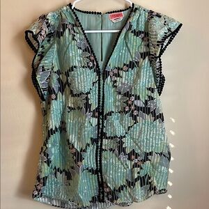 Kate Spade Blouse Green and Black Floral